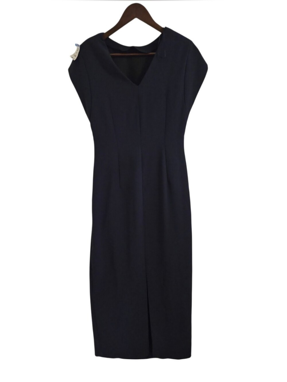 Zara Navy Ruched Waist Midi Sheath Dress Cap Sleeve Office Size Small - Picture 3 of 8